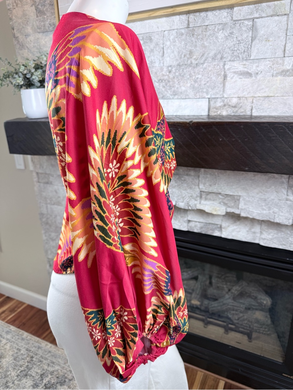 Farm Rio Pink Tropical Bird Print Twist Front Blouse Balloon Sleeve XS - Picture 3 of 8